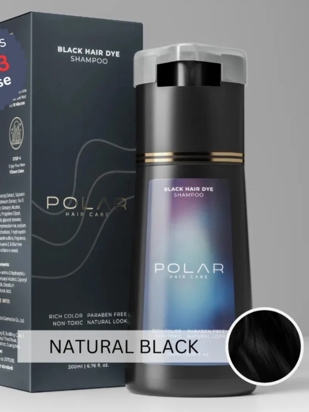 Polar Hair Care Black Hair Dye Shampoo (2 bottles)
